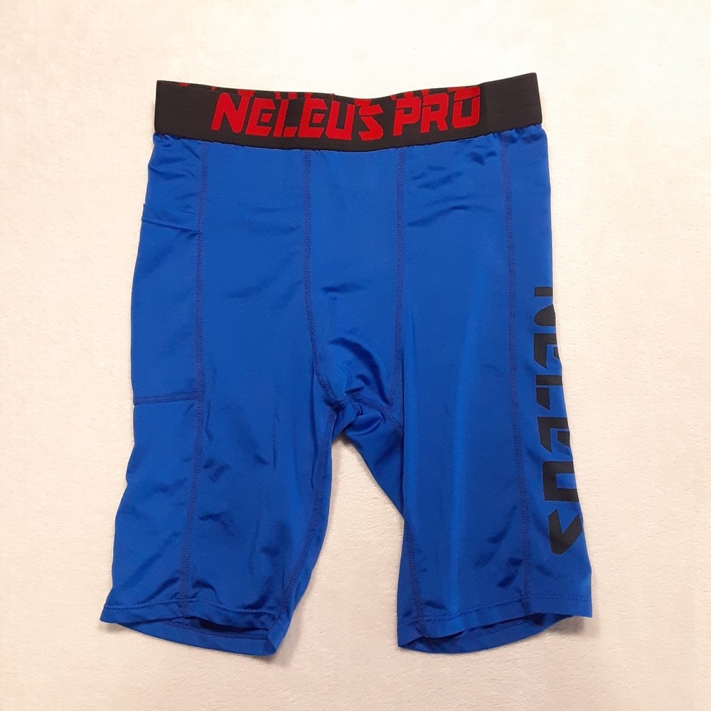 Neleus Mens Compression Running Short w/Pocket Small Blue 9" Inseam